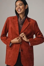 Anthropologie Dolan Boyfriend Blazer Red Left Coast Faux Suede Preppy Sz XL NWT