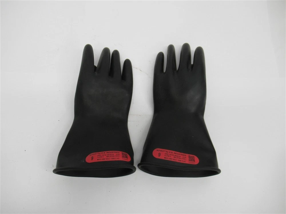 Novax , Size 9 Black Rubber Insulating Gloves, ANSI/ASTM Class 0, 1,000V, 1 Pair