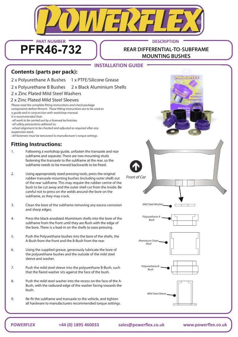 PFR46-732BLK Powerflex Black Rear Differential-to-Subframe Mounting Bushes