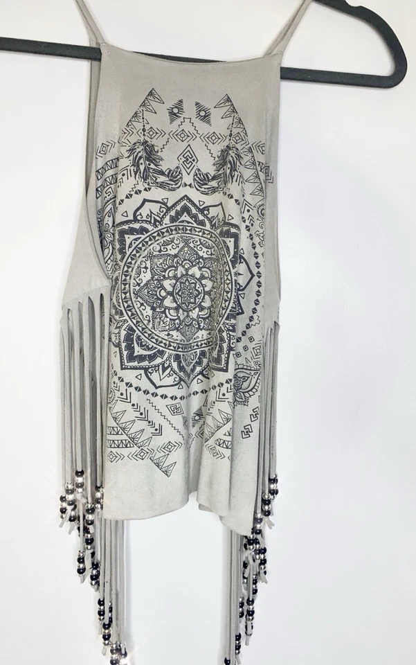 Camiseta sin mangas Festival con flecos y cuentas para mujer XS vaquera Western Rodeo Foto 4 de 4