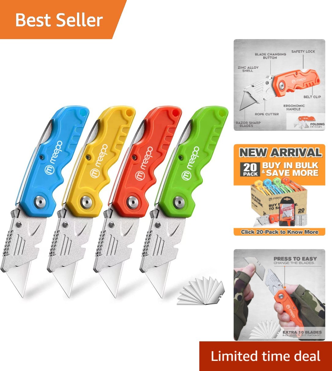Ergonomic 4-Pack Utility Knives - Tough Folding Box Cutters for Professionals