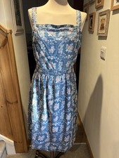 TU Denim Blue Pink Floral Honeycomb Frame Print Pinafore Dress UK 16