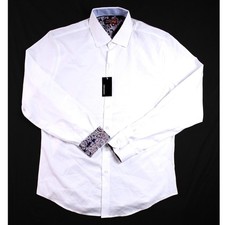 Consequence Dress Shirt Mens M White Paisley Trim Button Long Sleeve 65 NEW