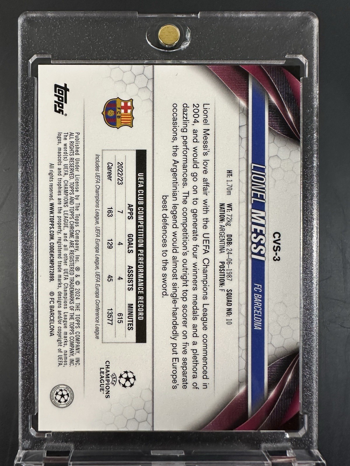 Lionel Messi Sapphire Image Variations 2023-24 Topps Chrome Uefa Competitions view 2
