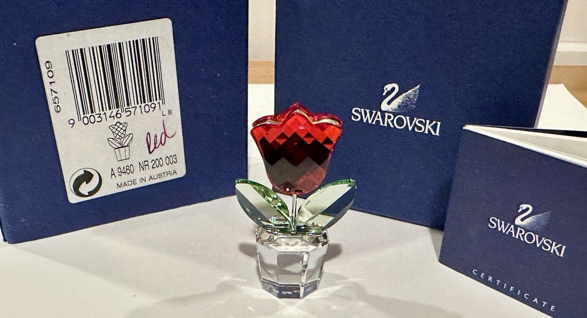 Swarovski Crystal Happy Flowers Red Tulip Clear Pot 657109 EUC No