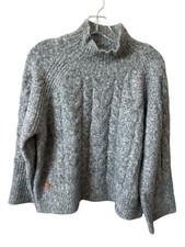 Suéter Nud by Nekane Gris Tejido con Cable Cuello Simulado Suave Acogedor Boho Pequeño/Mediano Nuevo con Etiquetas