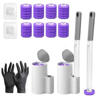 2-Pack Disposable Toilet Bowl Cleaner Wand and Holder with 48 Refills, Wall M...