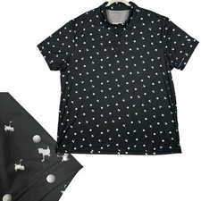 Birdie Bound Polo Shirt Mens 2XL Black Stretch Performance AOP Bird w/ Golf Club