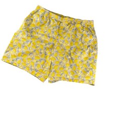 Lands' End Shorts Mens Large Yellow Lemon Fruit Print Swim Trunks Gingham Lined