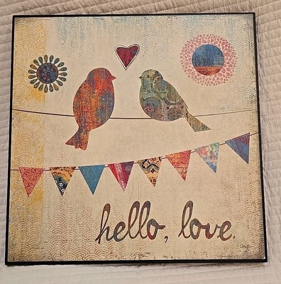 Framed ''Hello, Love'' Mollie B Bird Art Wall Hanging Or Shelf Sitter 