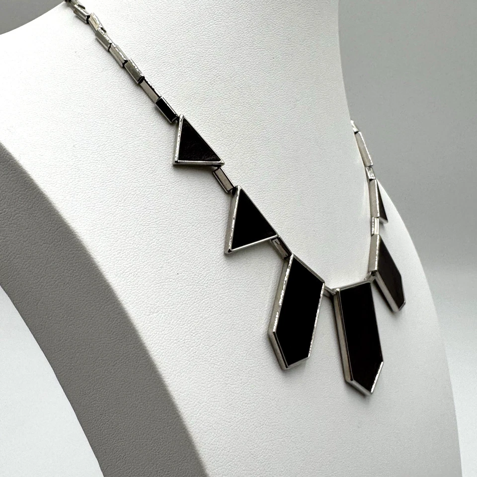 Collar House of Harlow Cuero Marrón Chocolate Oscuro Tono Plata Geométrico 20" Foto 3 de 4