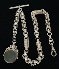 Antique Hallmarked Birmingham 1899 Fancy Silver Albert Watch Chain  & Fob 