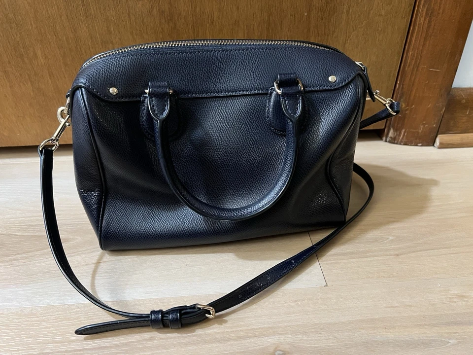 Coach Mini Bennett Satchel 2 Way Crossbody Handbag Crossgrain Leather Navy 36624 - Image 2 of 4