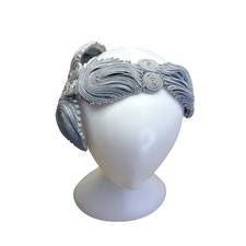 Handcrafted Silver Gray Ribbon Fascinator With Swirl  Bead Detailing For Women