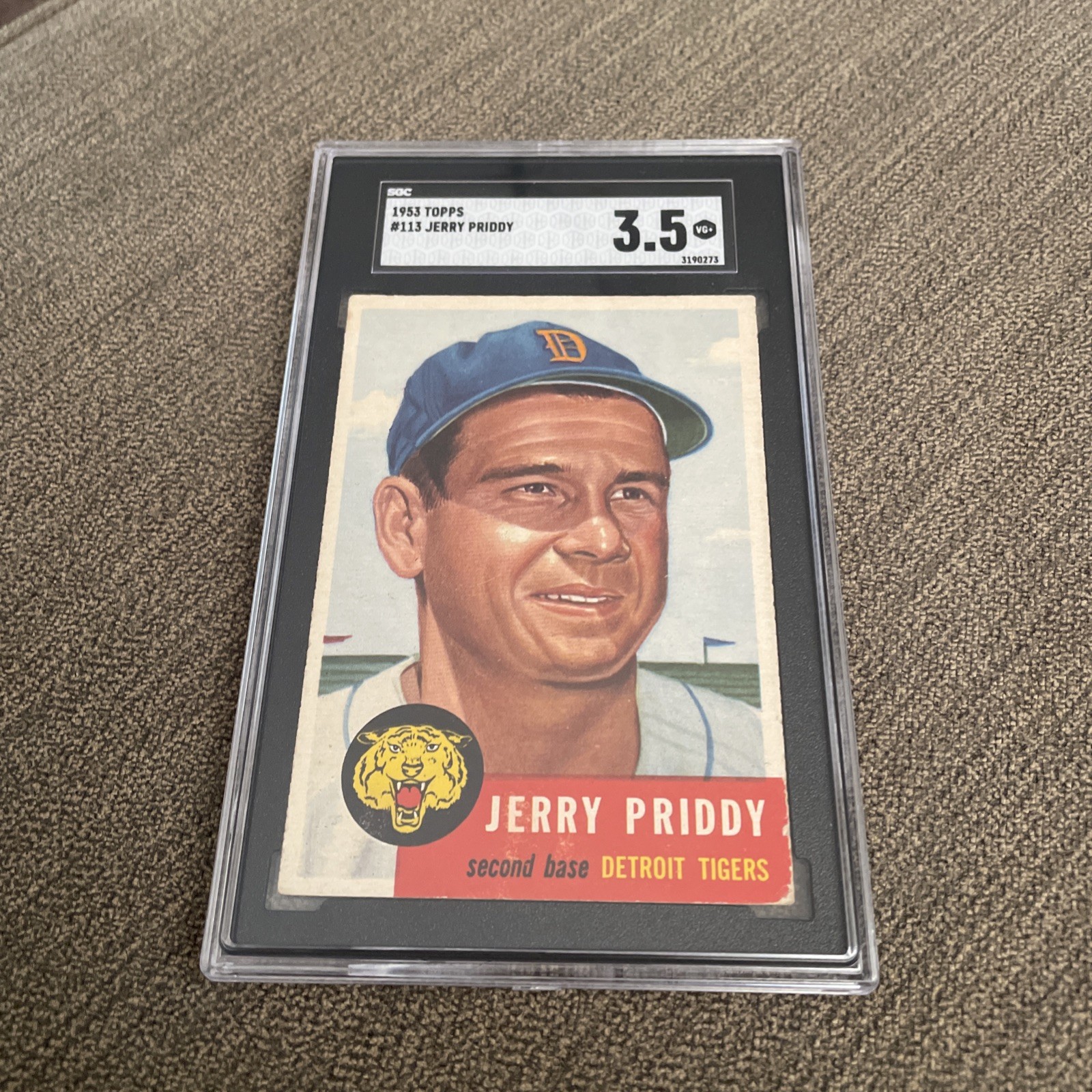 1953 TOPPS JERRY PRIDDY #113 Detroit Tigers SGC 3.5