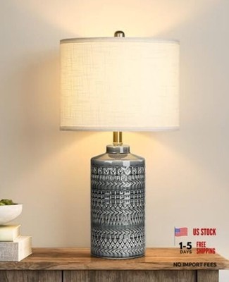 Modern Ceramic Table Lamp, 24.5'' Living Room Lamps 3-Way Dimmable Gray