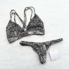 ACACIA Swimwear Awapuhi Bikini Top Axel Bottoms Set in Brown Snake Print Small