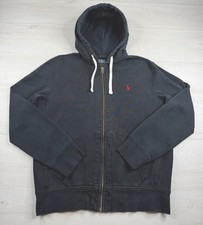 Vintage Polo Ralph Lauren Hoodie Black Faded Distressed Heavy Cotton Full Zip L