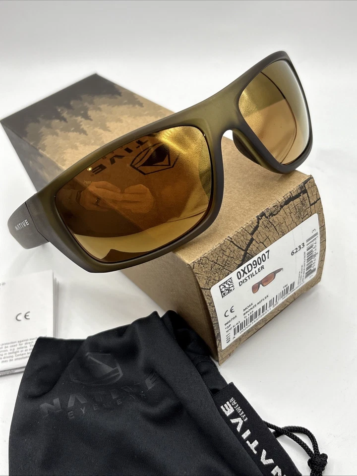 Gafas de sol polarizadas Native Distiller Moss Frame bronce reflejo ¡NUEVAS! Caja W Foto 3 de 4