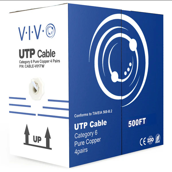 Used VIVO Blue 494ft Bulk Cat6 Solid Copper Ethernet Cable, 23 AWG, UTP Pull Box