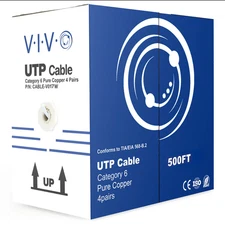 Used VIVO Blue 494ft Bulk Cat6 Solid Copper Ethernet Cable, 23 AWG, UTP Pull Box