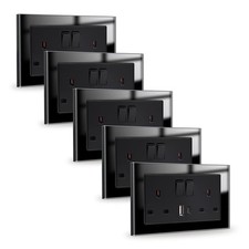 JIMEIDA 5 Pack Double Switched Socket Black 20W Fast Charging 13 Amp with USB A
