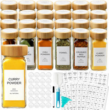 Glass Spice Jars with 398 Labels 24 Pcs 4Oz Spice Containers with Bamboo Lids