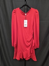 Byinns Women’s Ribbed Knit Ruffle Hem Bodycon Mini Dress Red L