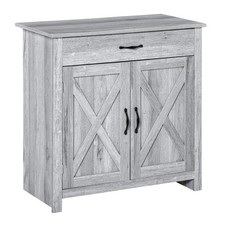HOMCOM Farmhouse Barn Door Sideboard Accent Buffet Cabinet Coffee Bar Grey Grain