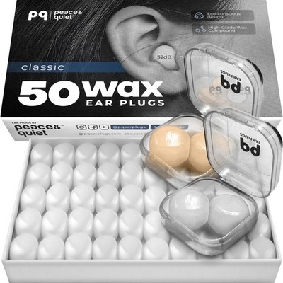 PQ Wax Ear Plugs for Sleeping, Swimming - 50 Noise Cancelling Silicone Gel Wa...