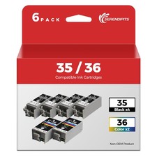 SERENDIPITS 6 Pack PGI-35 CLI-36 Ink Cartridges 4 Black, 2 Tri-Color IP110