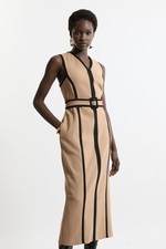 Karen Millen Bodycon Midi Dress UK10 in Brown RRP £199
