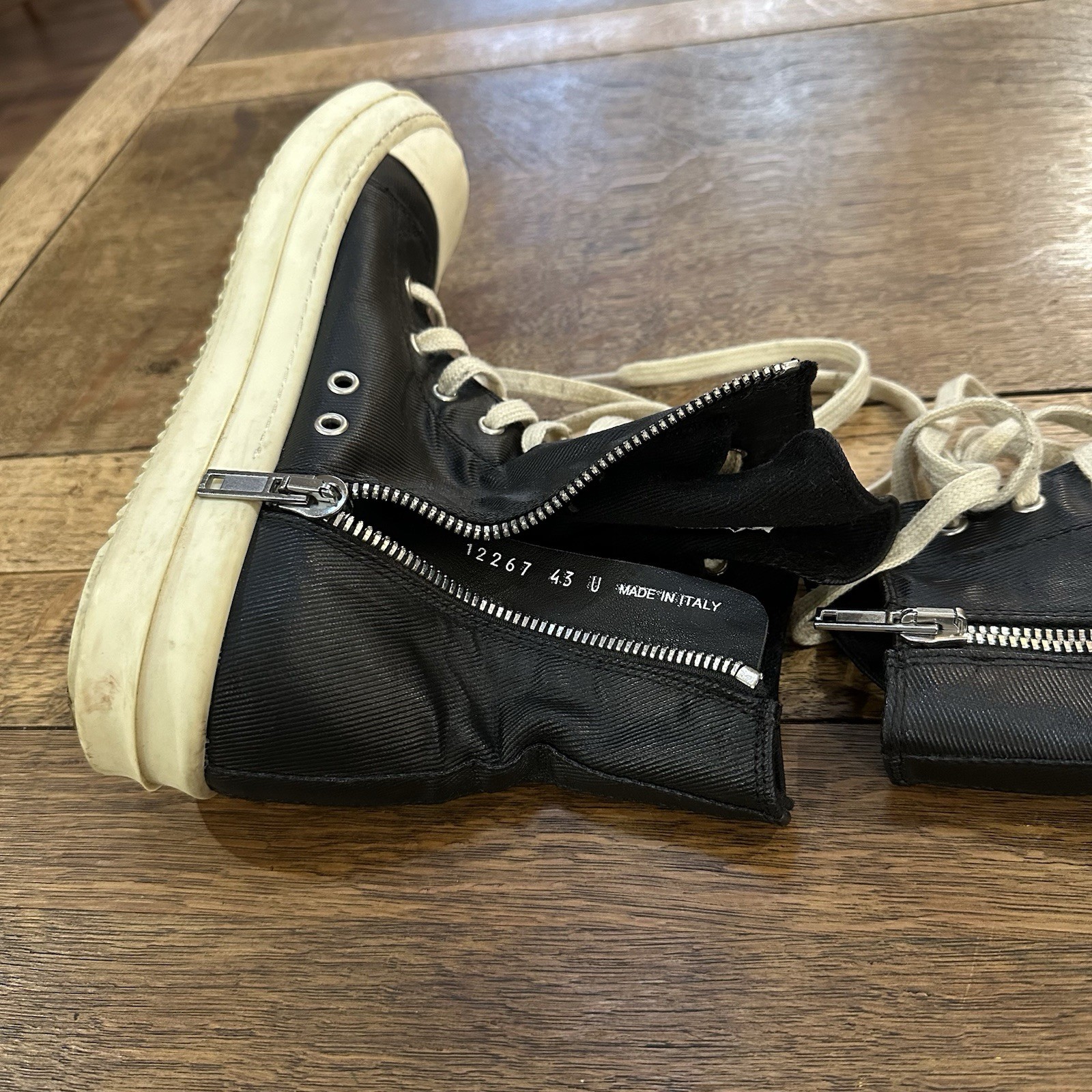 Rick Owens DRKSHDW Ramones Sneakers Mens 43 USA 10 High Top Side Zip Black Italy