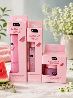 b.pure Glow Up Toner Serum Night Moisturizer Set Watermelon Niacinamide