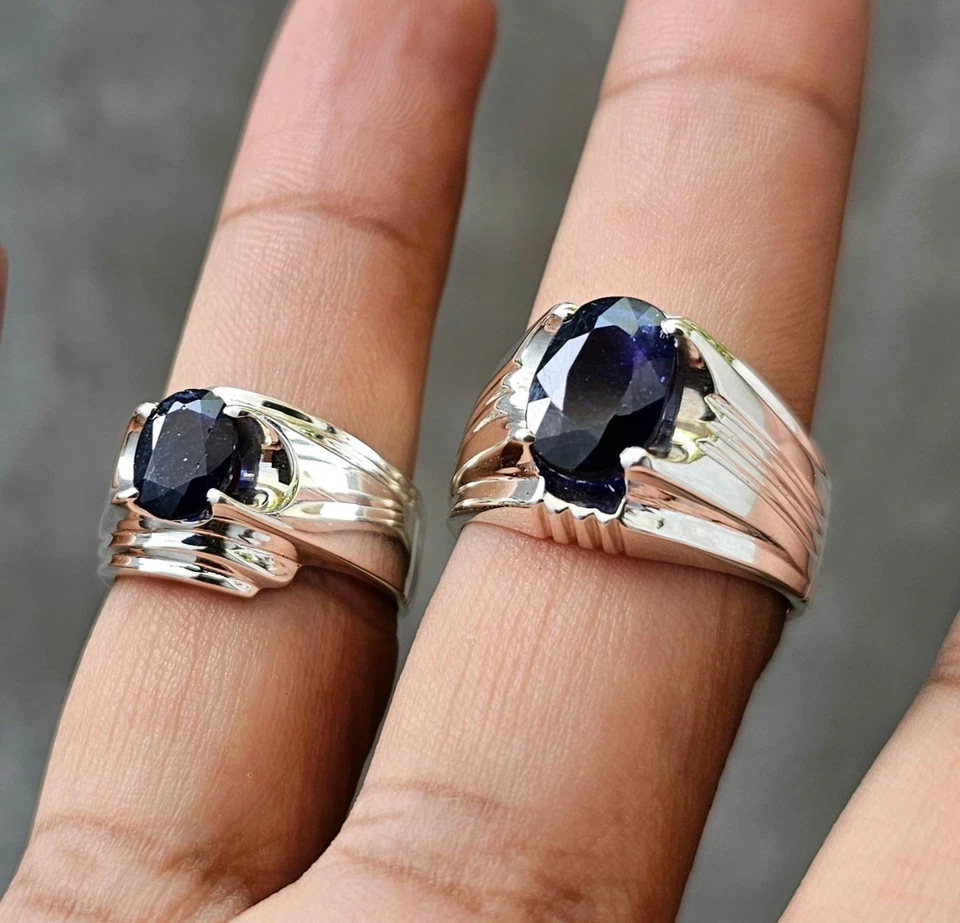 Natural Sapphire Rings For Couple Rings, Sapphire Stone Rings, 925 Silver Neelam - Image 3 of 4