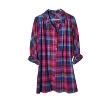 Free people zoey pink plaid super oversized popover shirt dress womens S
