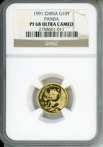 1991-P 10Y PROOF GOLD PANDA NGC PF68 PR68 CHINA 10Yn 10-YUAN SCARCE !!