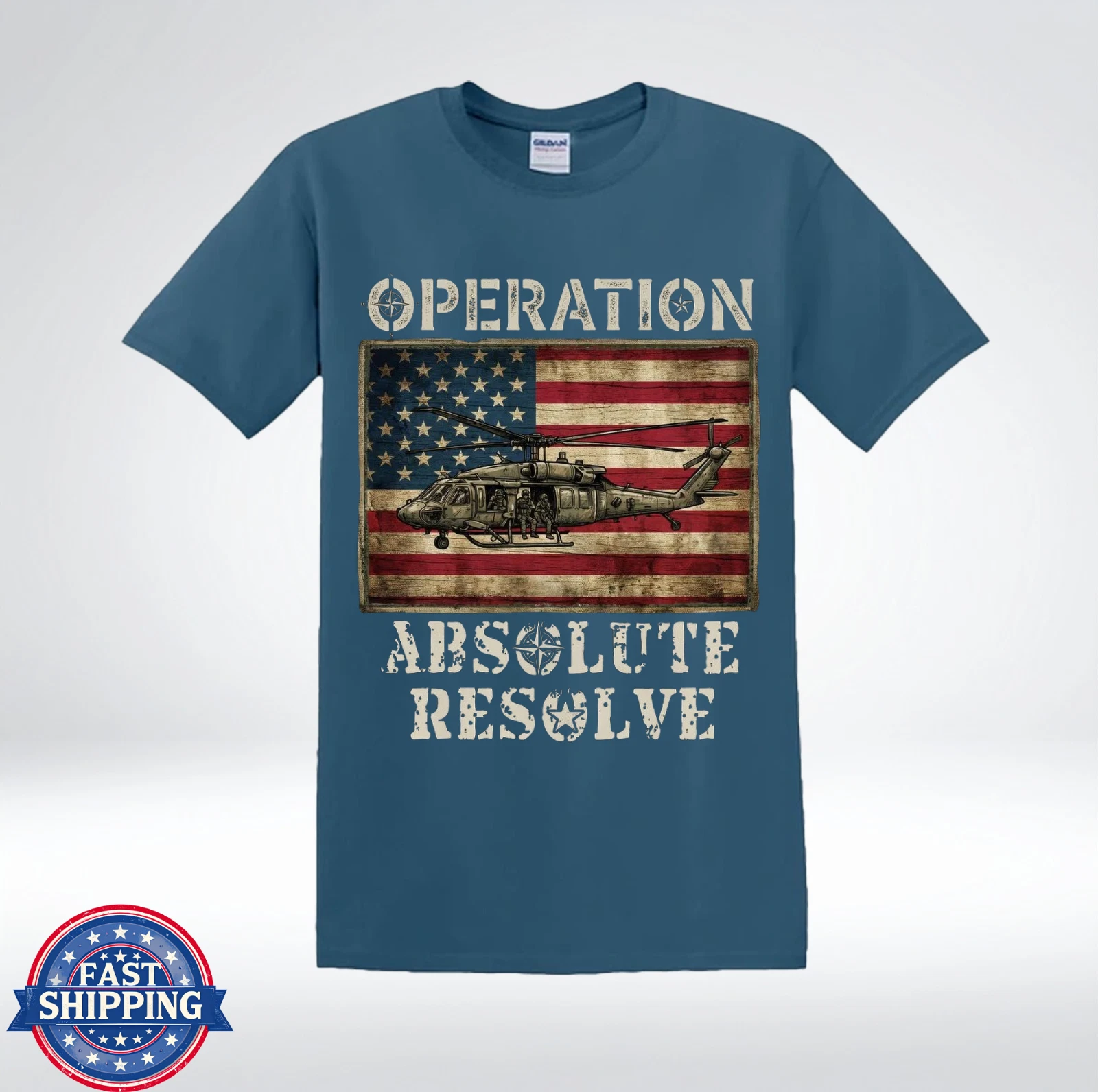 Operation Absolute Resolve Military Helicopter Graphic T-Shirt
