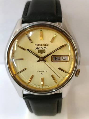 VINTAGE SEIKO 5 ACTUS AUTOMATIC GOLD DIAL 7009-8150 JAPAN MEN'S WORKING