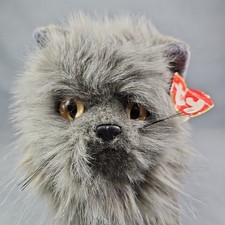 Ty Classic  Smokey  Grey Persian Fluffy Realistic Cat Yellow Eyes 1999 Plush