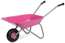 Image of Kids Pink Metal Wheelbarrow – Plastic Handles, Tubular Tyre, Holds 25kg Load Cap