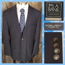 Jos A Bank Traveler Utility Blazer 42R Tailored Fit Navy Blue Sport Coat jacket