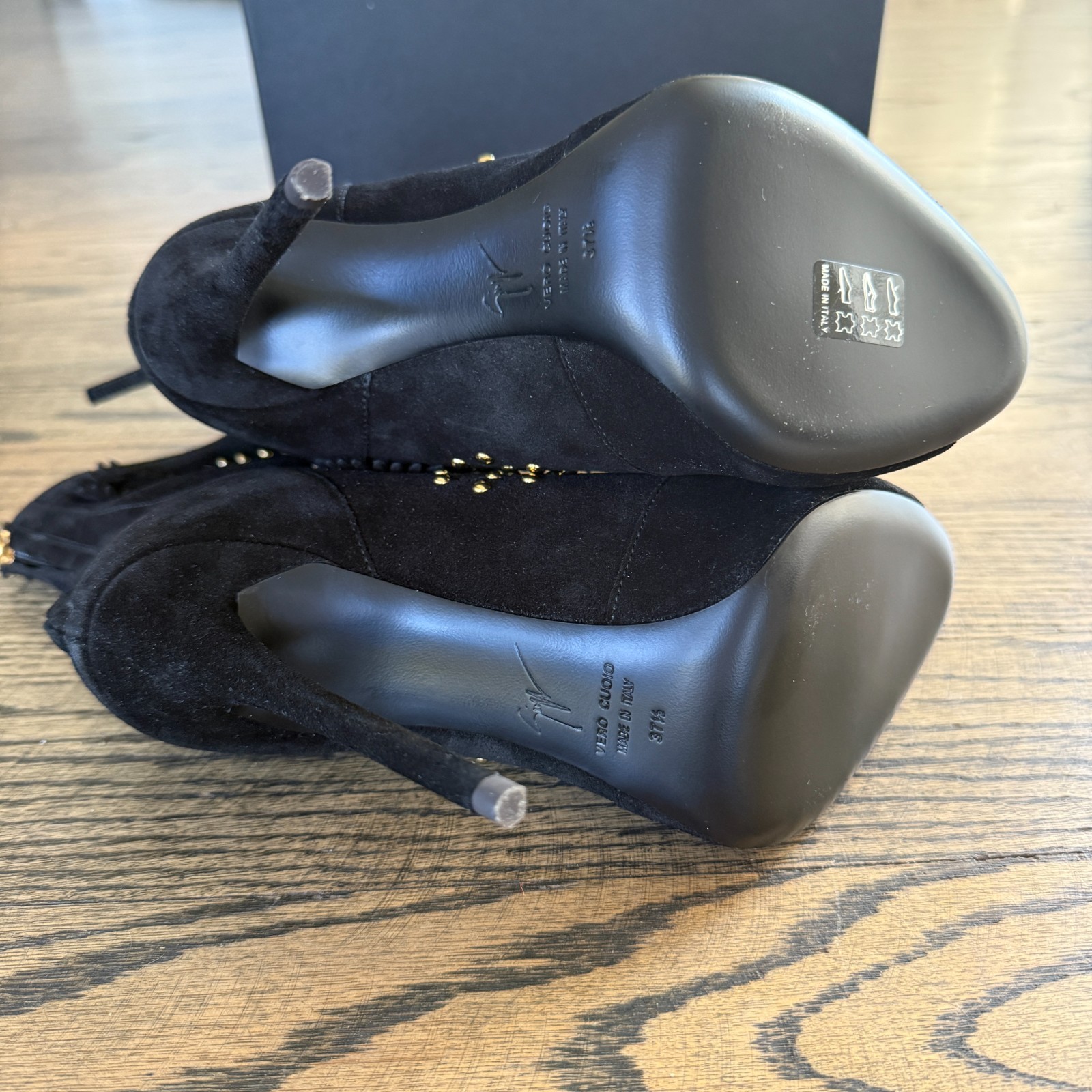 GIUSEPPE ZANOTTI Sued Leather Black Stud High Heels Shoes 7.5 US / 37.5 EU $1790