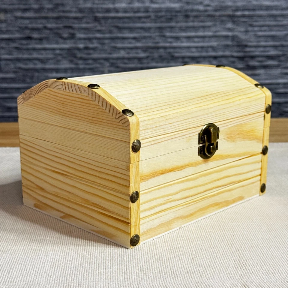 Caja artesanal decoupage de madera sin terminar con cierre, caja de baratija de almacenamiento de joyas Foto 2 de 4