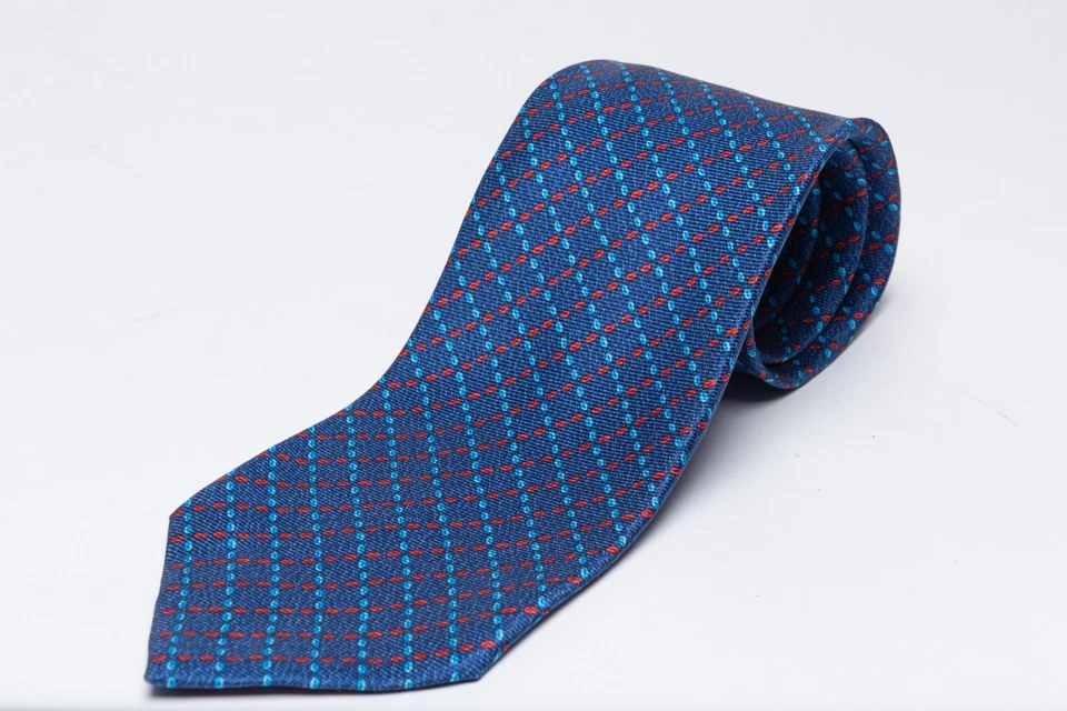 BVLGARI BULGARI 蓝色条纹 7 折叠丝绸领带 60 英寸意大利制造 — 第 2/4 张图片