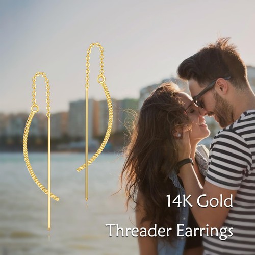 14K Gold Threader Earrings for Women Real Gold long chain earrings Solid Gold... - Picture 2 of 6