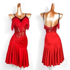 NEW Latin Red Ballroom Dance Dress Modern Salsa Waltz Rumba Standard Long Dress