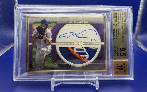 2021 Topps Definitive Jacob deGrom GU Logo Patch Auto /5 Gold Framed BGS 9.5