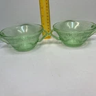 2 Vintage Hazel Atlas Florentine Green Double Handle Bowls 4.75" Glows