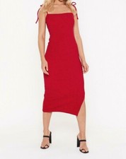 Nasty Gal Tie Strap Ribbed Midi Dress - Size UK8 , BNWT